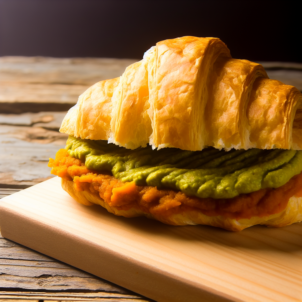 Veganes Croissant-Sandwich mit Gemüsecreme