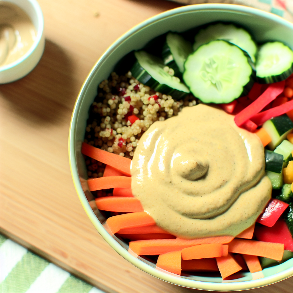 Bunte vegane Bowl mit Tahini-Dressing