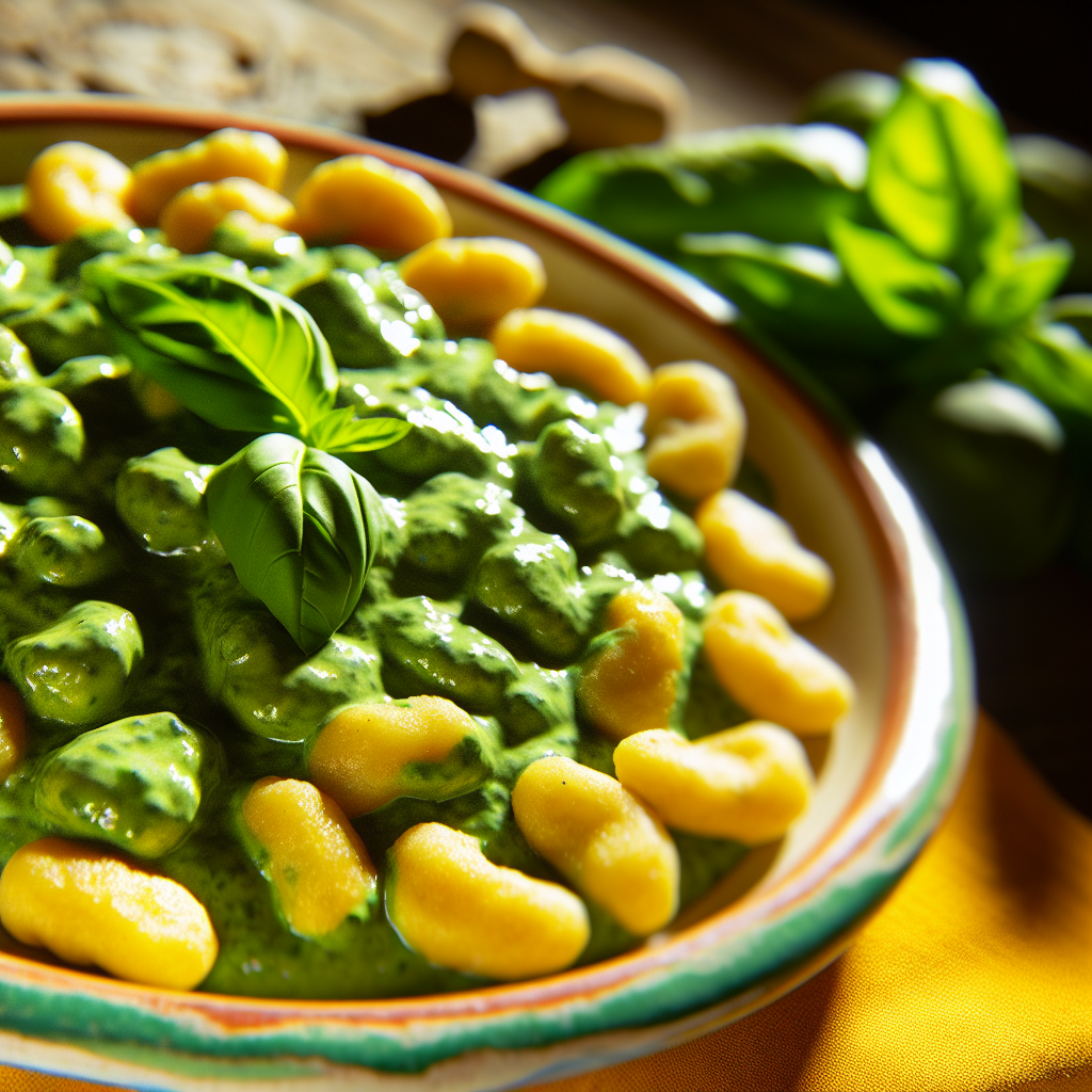 Selbstgemachte vegane Gnocchi mit Spinatsoße