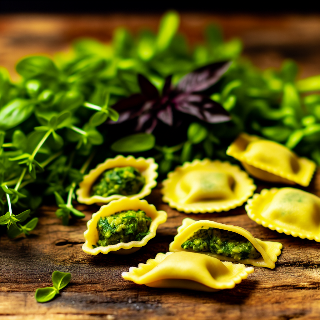 Selbstgemachte vegane Ravioli mit Kräuterfüllung