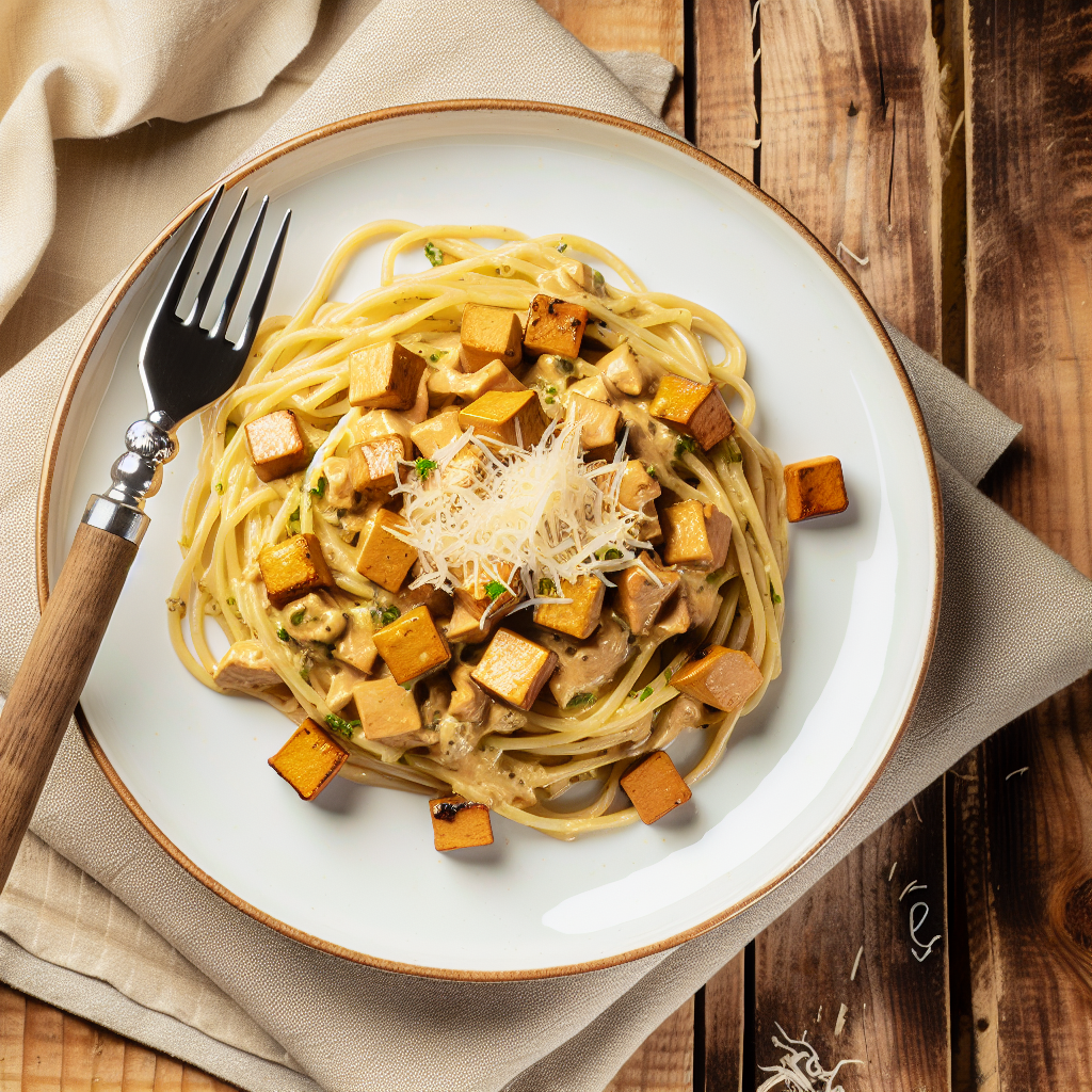 Vegane Carbonara mit Räuchertofu