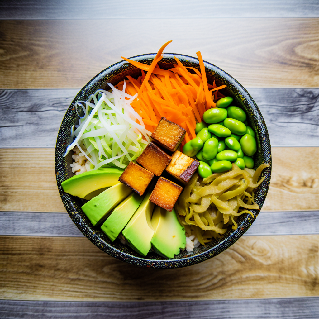 Vegane Sushi-Bowl mit Wasabi-Dressing